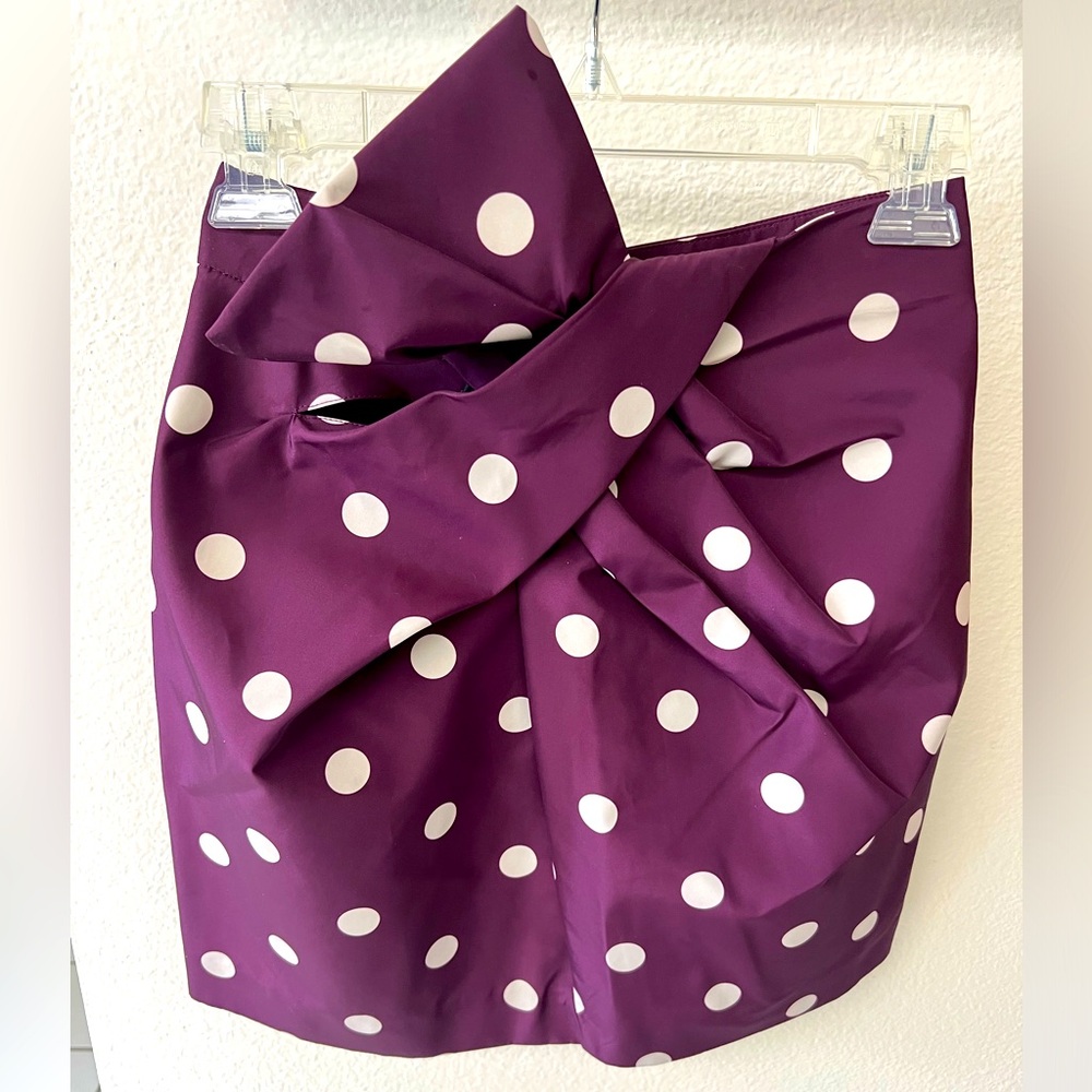 Zara Purple and White Polka Dots Miniskirt with Bow Embellishment